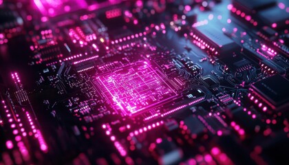 Obraz premium Digital innovation with new technology being developed, futuristic environment, sharp focus, vibrant colors, high detail