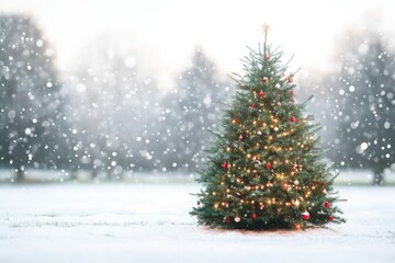 Fototapeta premium Decorated Christmas Tree in a Snowy Landscape