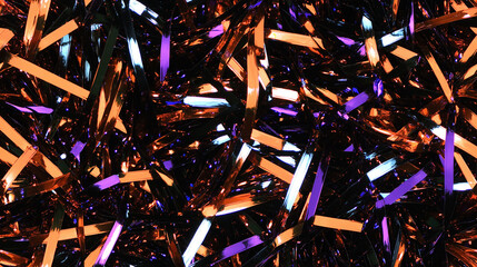 shimmering tinsel garland texture with a blend of hologram orange, black and purple strands