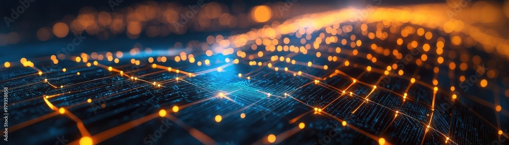 Aufkleber a stunning visualization of a digital network, showcasing interconnected lights and data flows in vi