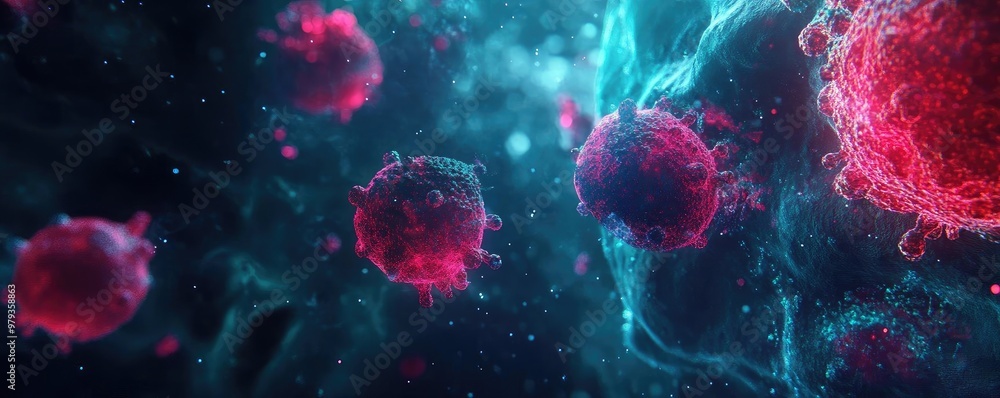 Aufkleber colorful representation of microscopic cells in a vibrant, abstract environment illustrating the com
