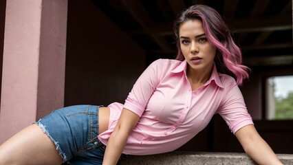 Fototapeta premium woman, beauty, hair, pink dress