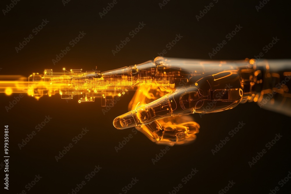 Aufkleber a futuristic robotic hand reaching out with glowing circuitry in a dark setting representing advance