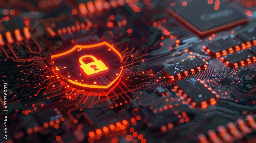 Aufkleber cyber attack warning with a red padlock icon indicating a breach in internet security