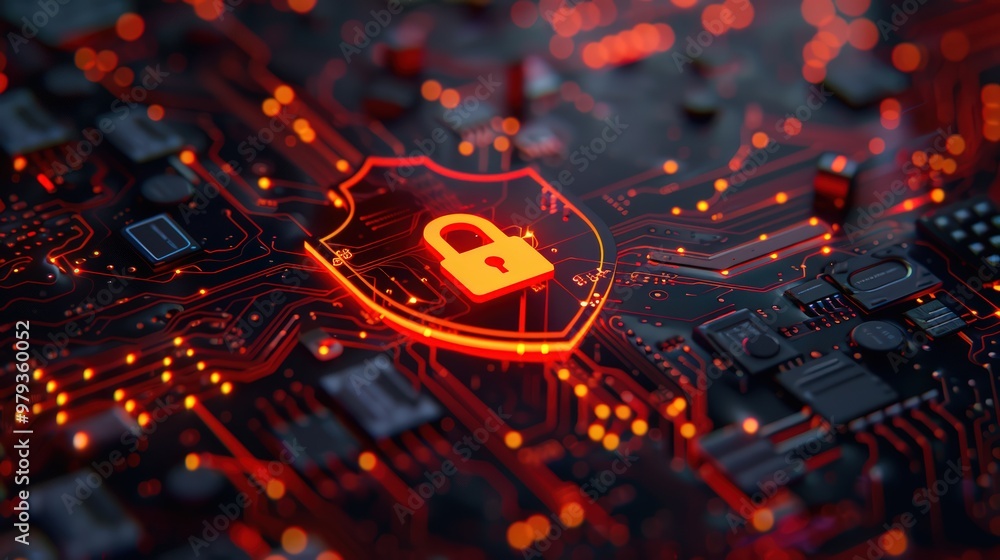 Poster cyber attack warning with a red padlock icon indicating a breach in internet security