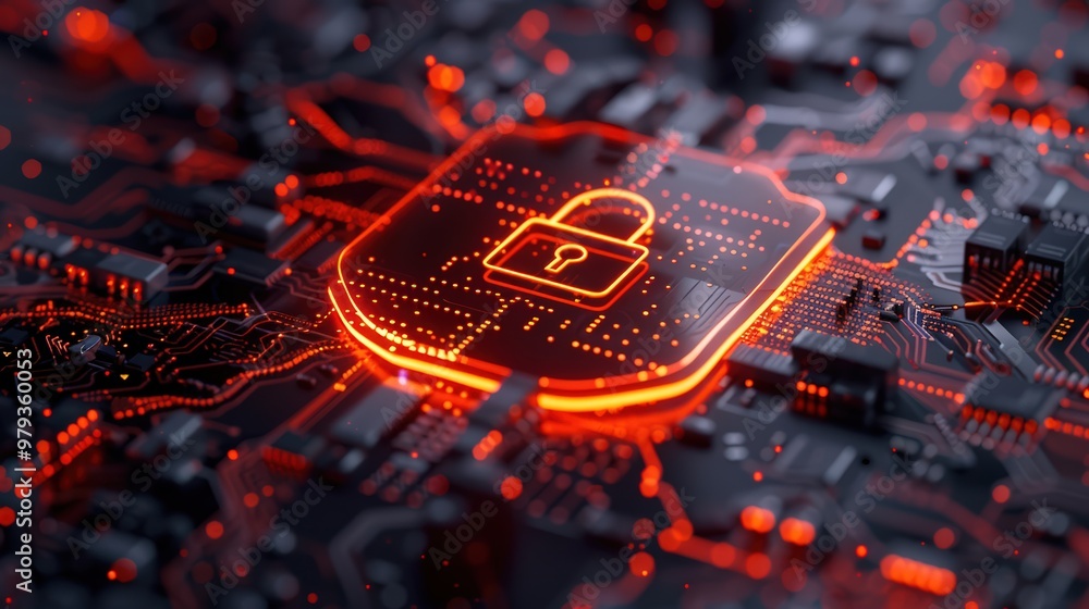 Poster cyber attack warning with a red padlock icon indicating a breach in internet security