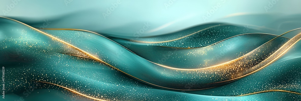 Aufkleber teal fabric waves undulate smoothly, enhanced with glimmers of gold, creating a tranquil ambiance. t