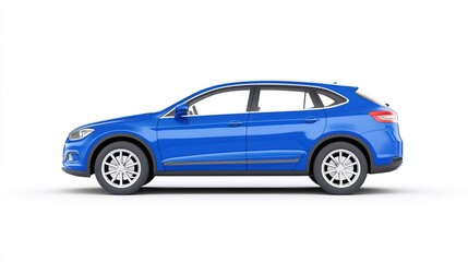 Blue Hatchback Car Rendering on White Background
