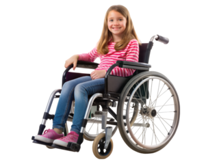 Girl on wheelchair isolated on transparent background
