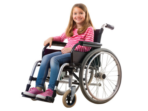 Girl on wheelchair isolated on transparent background