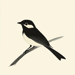 Obraz premium A black and white illustration of a bird perched on a branch.