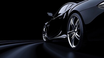 Sleek Black Sports Car on Dark Surface