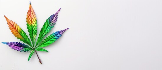 rainbow marijuana leaf isolated on white background, in studio shot