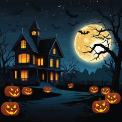 Halloween best hunted house graphic with  mid night forest horror illustration