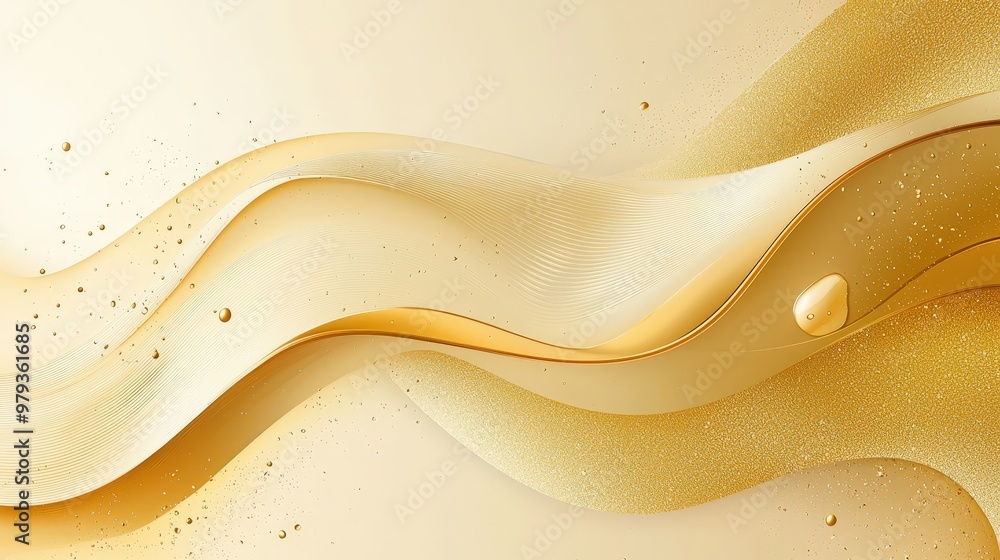 Poster golden wave patterns gracefully blend into a soft backdrop, conveying a serene and luxurious aesthet