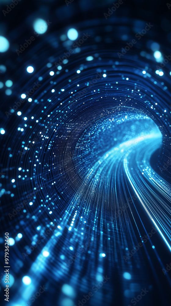 Poster digital channel. a mesmerizing tunnel of blue light pulses with energy, and shimmering particles swi