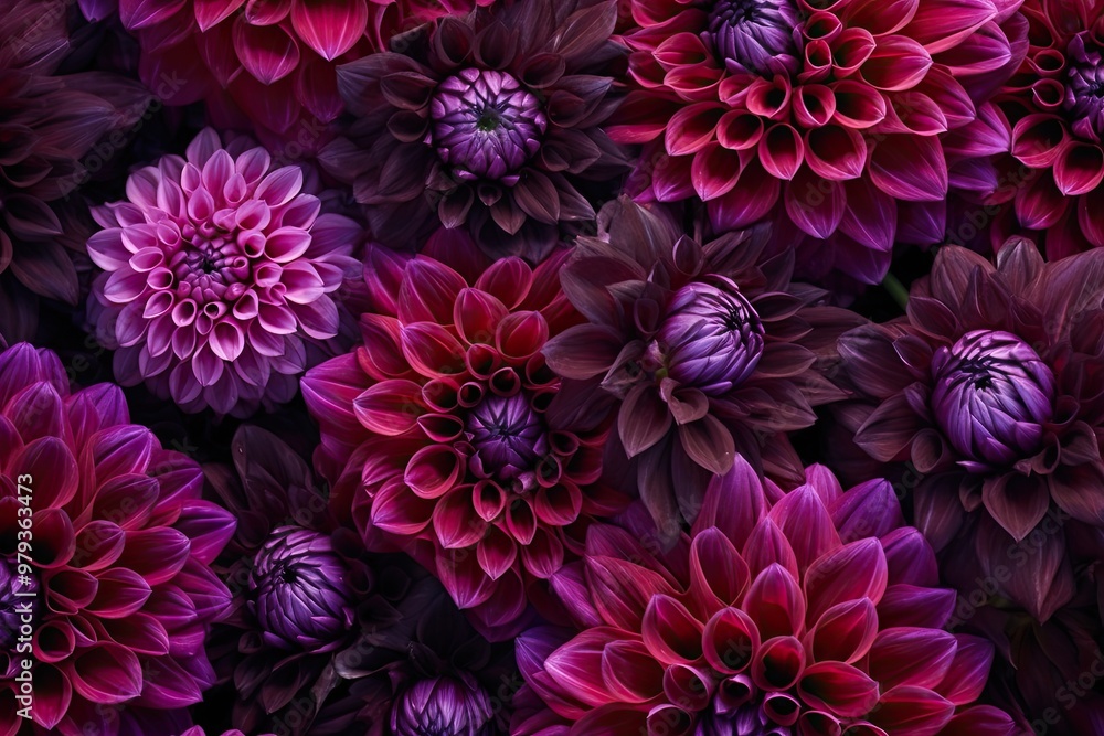 Aufkleber a colorful array of dahlias showcases various shades of purple and pink flowers, creating a striking