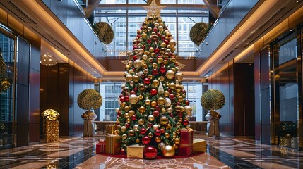 Fototapeta premium Christmas tree with sparkling ornament