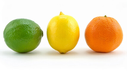 Citrus Fruit - Lime, Lemon and Orange on a White Background