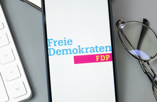 New York, USA - 30 August 2024: Free Democratic Party FDP Logo on Phone Screen, Company Icon on Display