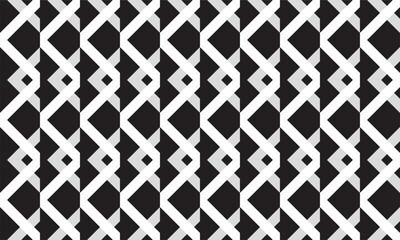 Seamless vector pattern of intersecting diagonal lines in white and gray colors on a black background