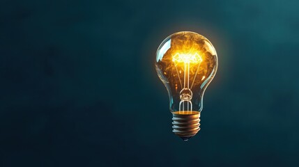 A glowing light bulb radiates warmth and creativity against a dark background, symbolizing ideas and inspiration.