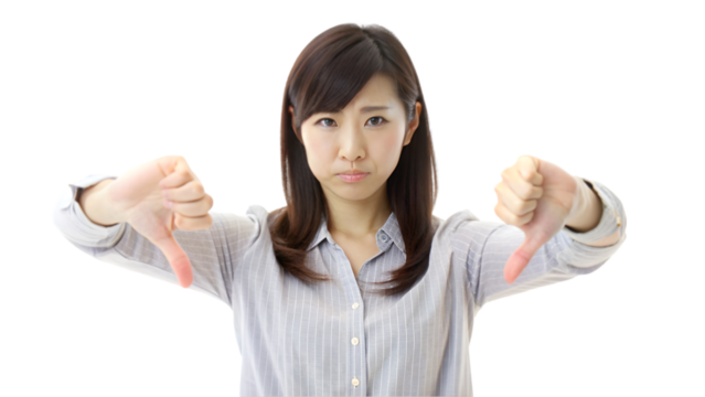 Japanese woman with thumbs down, isolated on transparent background - Powered by Adobe