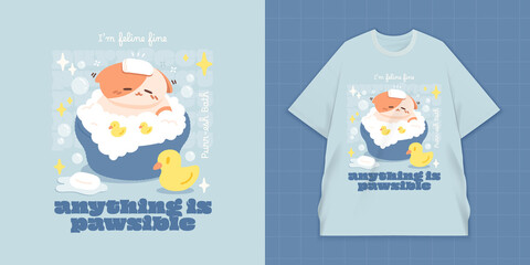 Urban print for Tshirt with dog in flat design