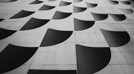 Modern building facade showing abstract pattern of black and white geometric shapes
