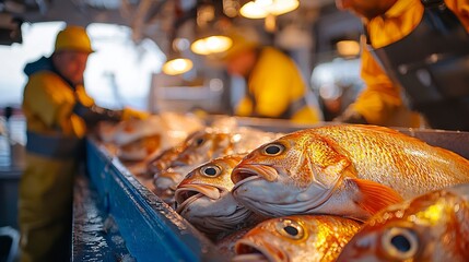 Freshly caught fish displayed on ice at a seafood market