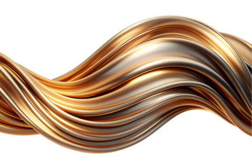 Metallic flow swirl wave or intertwined design, isolated on transparent background