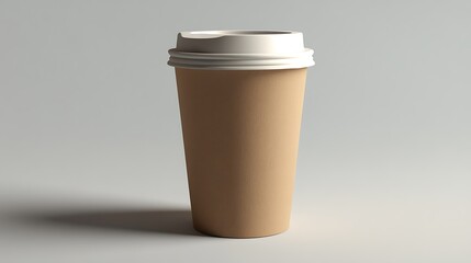 A disposable coffee cup filled with hot coffee and milk, featuring a brown lid, isolated on a white background