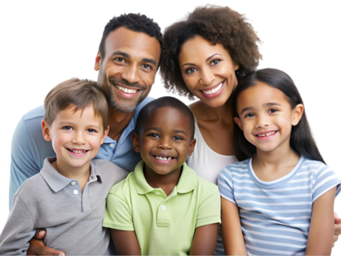 Mixed family of five isolated on transparent background