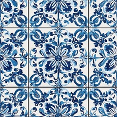 Beautifully crafted tiles display intricate floral designs in shades of blue and white, perfect for enhancing any indoor or outdoor space with elegance