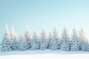 Fototapeta premium Snow-Covered Evergreen Trees Against a Clear Blue Sky