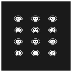 Big vector icon set. Robot icons. Different emotions of robots. Robot emoji. Chatbot icon concept. Robot Virtual Assistance