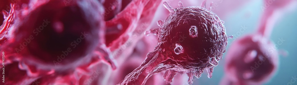 Poster microscopic view of colorful cells showcasing their structure and complexity in a scientific illustr