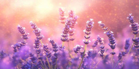 Fototapeta premium Lavender field with lavender flowers and a blurred lavender background purple lavender field landscape.