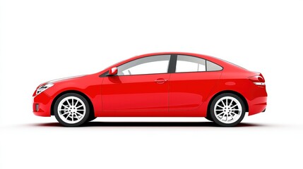 Single Red Car on White Background