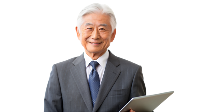 Old Japanese entrepreneur isolated on transparent background
