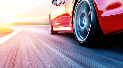 Vibrant Red Sports Car Speeds Down Winding Road