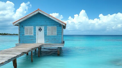 Blue Hut Over Crystal Clear Waters