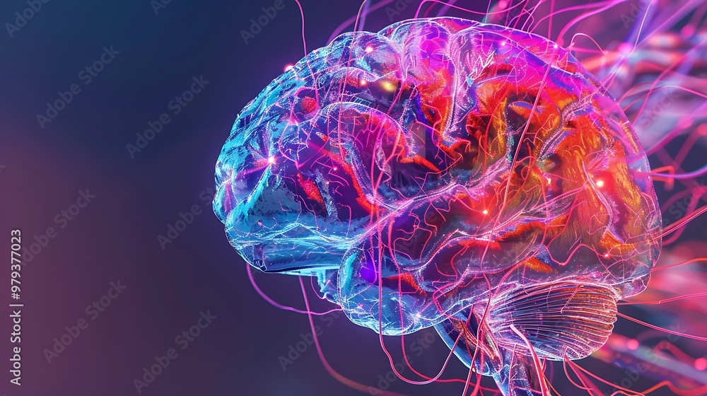 Poster digital rendering of a human brain with glowing neural pathways, representing the complexity of the 