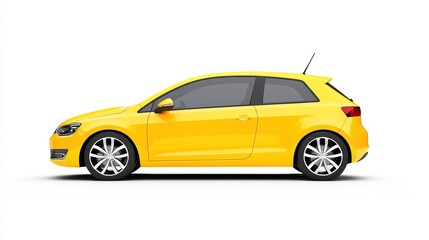 Yellow Hatchback Car on White Background