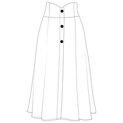 Skirt eight gore technical fashion illustration Fashion technical drawing of A-line skirt. Skirt fashion flat template.