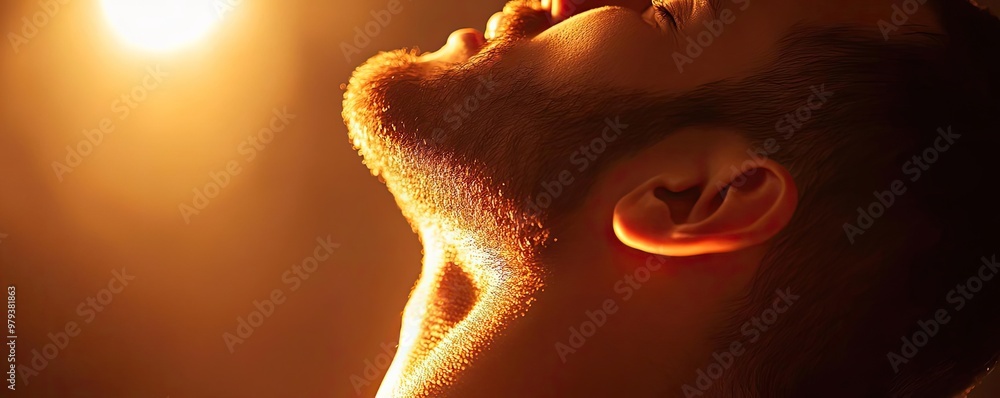 Aufkleber a close-up portrait of a person enjoying the warmth of light, featuring a serene expression and a st