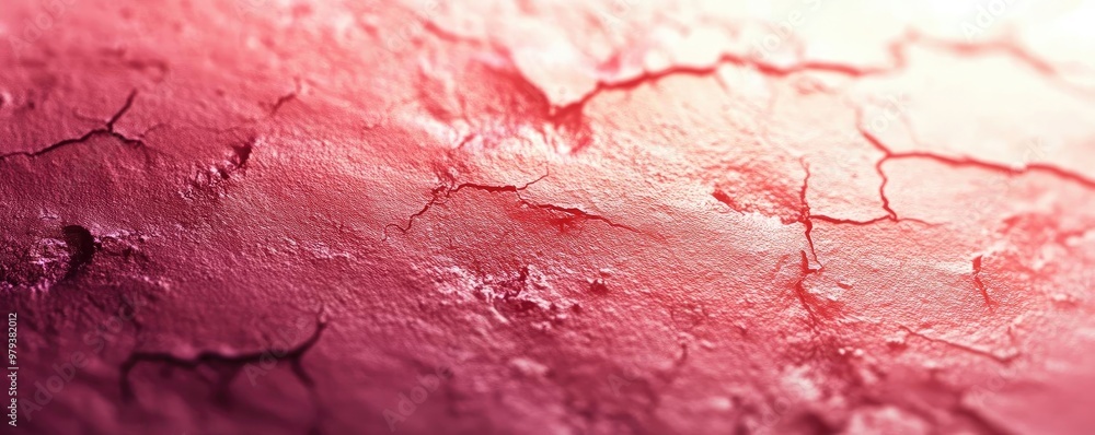 Poster close-up view of textured surface with intricate red and pink patterns, showcasing natural elements 