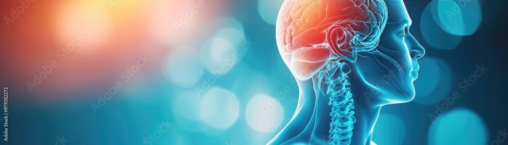 Poster an abstract representation of a human brain highlighting neural connections and anatomy with vibrant