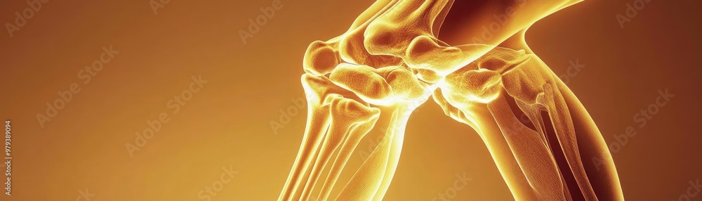 Poster close-up view of a knee joint highlighting the intricate bone structure against a warm background.