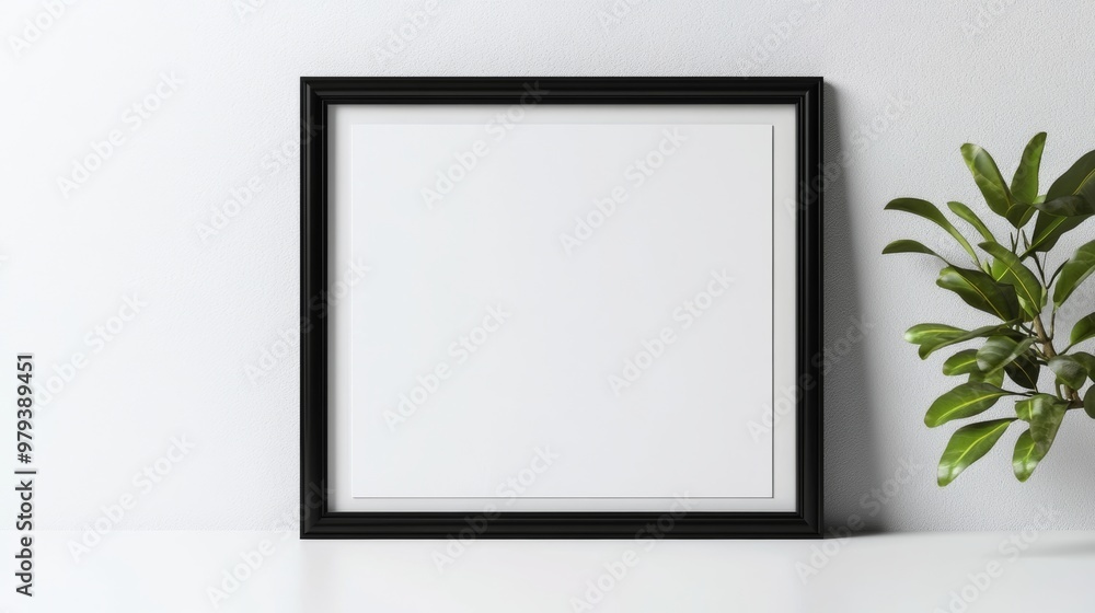 Poster a realistic 3d mockup of a black picture frame with a blank canvas inside, isolated on a seamless wh